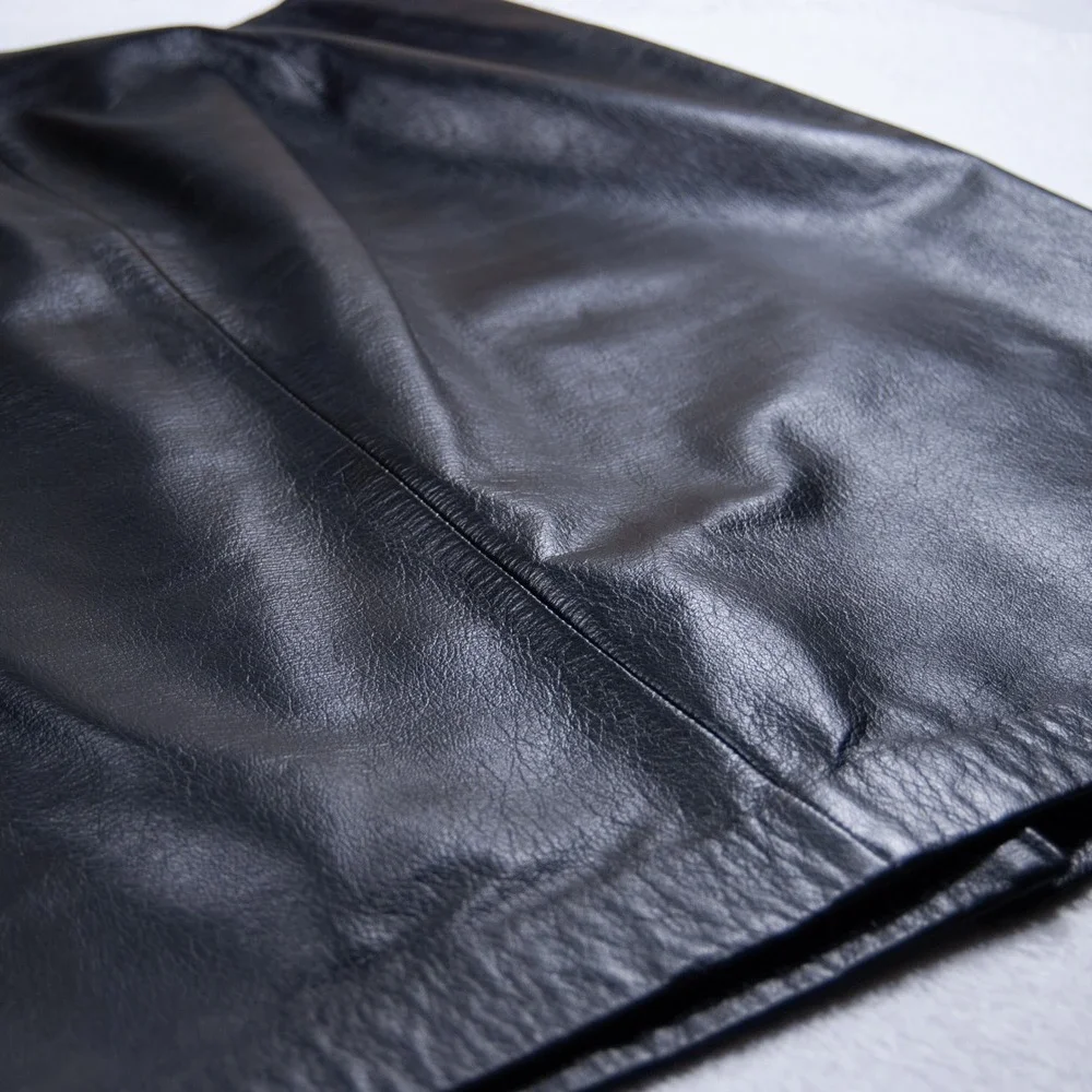 Apostrophe Black Genuine Leather Pencil Skirt‎ Size 12 Knee Length